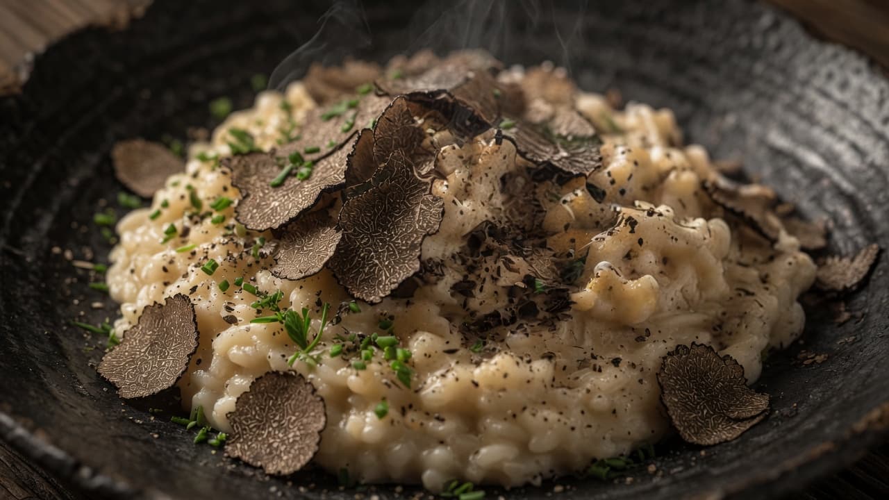 Truffle gnocchi with creamy sauce and shaved truffle